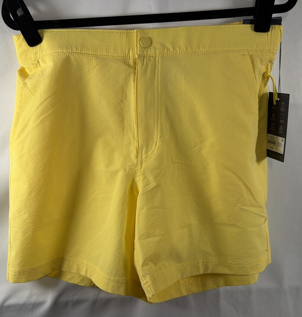 VRST Men's Medium 6" Resort Short, MAX251107SR Color Yellow Seersucker Swim
